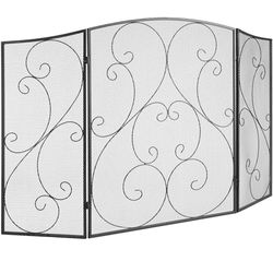 VEVOR Öppen spis skärm 3 paneler, robust eldstad i järnnät, 122 (L) x 76,7 (H) cm gnistskyddsöverdrag, ingen montering krävs, fristående öppen spis staket galler för vardagsrum heminredning vintage