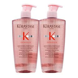 Champú Kérastase para cabello fino, baño nutritivo y fortalecedor contra la pérdida de cabello, Bain Hydra-Fortifiant, Genesis, 2 x 500 ml