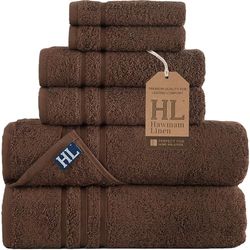 Hawmam Linen Brown 6 Piece Bath Towels Set for Bathroom Original Turkish Cotton Soft, Absorbent and Premium 2 Bath Towels, 2 Hand Towels, 2 Washcloths