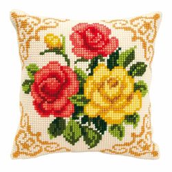 VERVACO Ponto cruz kit almofada decorativa flores artesanato adultos decoração bordar kit iniciantes completo DIY bordado criativo presente ca. 40 x 40 cm Cross Stitch Embroidery