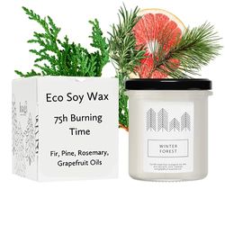 Hagi Winter Forest Scented Candle, Glass Scented Candle, Coniferous Forest Scent, Burning Time Approximately 75 Hours, Fir Oil & Pine Oil, Vegan Eco Soy Wax
