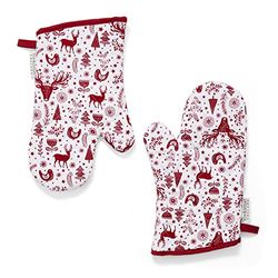 Cooksmart British Designed Christmas Gauntlet Oven Gloves | Festive Oven Gloves for All Type of Kitchens | Oven Mitts for Men & Women - A Nordic Christmas