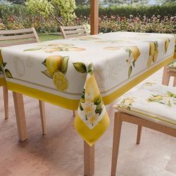PETTI Artigiani Italiani - Stain Resistant Rectangular Tablecloth Kitchen Table Cover Lemon Design (140 x 300 cm) 100% Made in Italy