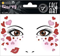 HERMA 15309 Face Art Sticker - Love, dermatologisch getest, verwijderbare gezichtsstickers, tijdelijke tatoeages, glittergezichtsverf voor carnaval, Halloween, kinderen en volwassenen, kleurrijk