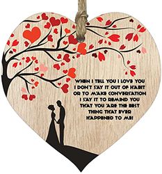 Placa de madera con forma de corazón con texto en inglés "I Love You", letrero de madera clara, regalo de aniversario o San Valentín para ella, él, regalos para novio, novia, recuerdo del día de boda,