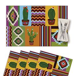 Vilber, Lot de 4 Sets de Table en Vinyle Lavables, imperméables, Anti-Taches, antidérapants, Anti-adhérents et résistants à la Chaleur, Style Cactus, Plantes Multicolores