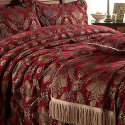 Paoletti Caminho de cama Shiraz, vermelho bordeaux e dourado, jacquard de damasco bordado, franjas trançadas douradas, forro antiderrapante, 100% poliéster, 130 x 170 cm, fabricado pela Riva