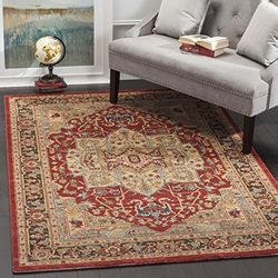 SAFAVIEH Tapis Traditionnel Pour Salon, Salle à manger, Chambre à coucher - Mahal Collection, Tapis à poil court, Naturel et marine, 155 X 231 cm