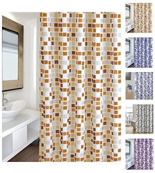 MSV Rideau de Douche Polyester MOSAIKO 180x200cm QUALITÉ Premium Beige - Anneaux Inclus