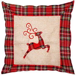 SHATCHI Hessian Home Bedroom Office Decorations Burlap Cotton Linen Printed Pillow Covers – Reindeer/Snowman/Robin/Christmas Pudding, 40x40cm