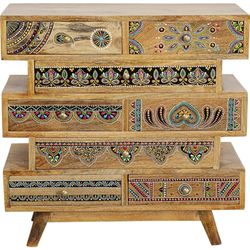 Kare Design Commode Menorca Butterfly, bruin, commodekast, kast, opslag, met 8 laden, massief mango hout, slaapkamer, 65x65x30 cm (H/B/D)