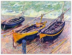 ArtPlaza TW92000 Monet Claude - three fishing boats in Ereguliere decoratieve panelen, hout MDF, meerkleurig, 80x60 cm