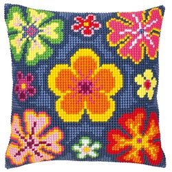 Vervaco Ponto cruz kit almofada decorativa poder floral artesanato adultos decoração bordar kit iniciantes completo DIY bordado criativo presente ca. 40 x 40 cm Cross Stitch Embroidery