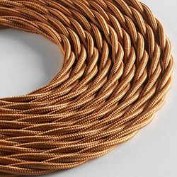 Klartext – Cable textil trenzado luminoso para iluminación, 3 x 0,75 mm, bronce, 3 m. Atención: cable tierra incluido. Máxima seguridad a prueba de golpes.