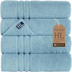 Hammam Linen Lot de 4 Serviettes de Bain 100% Coton de 600 g/m², Douces et absorbantes, pour Un Usage Quotidien, 68,6 x 137,2 cm, Bleu Clair