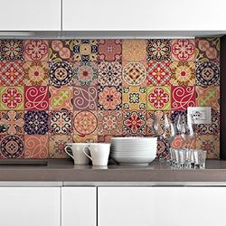 Ambiance Sticker Self-Adhesive Decorative Wall Decal Cement Tile for Bathroom and Kitchen La Valette - Pack of 9 Stickers of 20 x 20 cm
