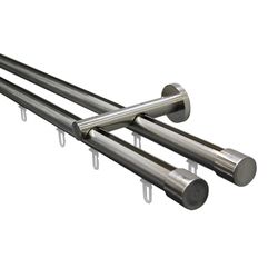 GARDINIA Juego de Barra de Cortina Isa, 2 Rieles con Riel Interior II, Set Completo Que Incluye 2 Barras, Soportes, Remates y Deslizadores, Ø 20 mm, 220 cm, Aspecto Acero Inoxidable