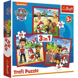 Trefl - Paw Patrol, Glada Hundar Paw Patrol - 3-I-1-Pussel, 3 Pussel, Från 20 Till 50 Element - Färgglada Pussel Med Sagokaraktärer, Olika Svårighetsgrader, Kreativ Underhållning, för Barn Från 3 År