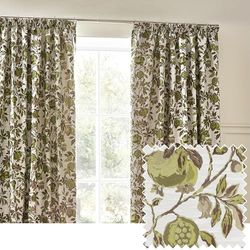 Wylder Tropics Pomegranate Floral Jacquard Pencil Pleat Curtains- 2 Panels - Width x Drop - 117 x 137cm (46 x 54) - Green