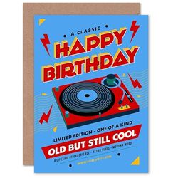 Wee Blue Coo Old But Still Cool Retro Vinyl Happy Birthday Blue Sealed Greeting Card Plus Envelope Blank inside