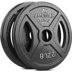 Amonax Discos Pesas de Hierro Fundido, 2.5kg, 5kg, 10kg Discos Mancuernas Para Barras Olimpicos 25 & 50mm, Discos de Pesas Metálicas Para Levantamiento y Empuje de Cadera, Pesas Para Gimnasio en Casa