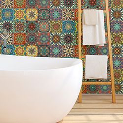 Ambiance Sticker Self-Adhesive Decorative Wall Decal Cement Tile for Bathroom and Kitchen La Plata - Pack of 9 Stickers of 10 x 10 cm