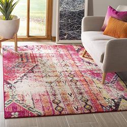 Safavieh Boho Chic Teppich für Wohnzimmer, Esszimmer, Schlafzimmer - Collection Monaco, Kurzer Flor, Magenta et Multicolore, 201 x 279 cm