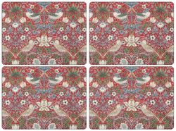 Pimpernel Strawberry Thief Toalhas de mesa individuais vermelhas, madeira, multicolor, pequena, conjunto de 4
