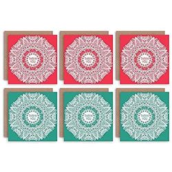 Wee Blue Coo Thank You Cards x6 Mandala Pattern Green Red Set (2 Designs) _CS