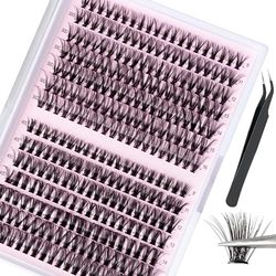 Faux Cils Individuels set, 280 pièces Cluster Cils Volume D Curl 9 11 12 13 14 15 16mm Cluster Eye Lashes avec Pincette pour Maquillage DIY Extension de Cils
