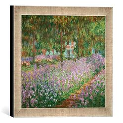 Ingelijste foto van Claude Monet "Le jardin de Monet, les iris", kunstdruk in hoogwaardige handgemaakte fotolijst, 30x30 cm, zilver raya