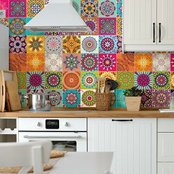 Ambiance-Live Karo-Cement väggtatuering – AZULEJOS – 15 x 15 cm – 60 stycken