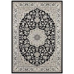 Hanse Home Fluwelen tapijt Oosters Keshan Gedetailleerd Ontwerp grens ornamenten klassiek, Grootte: 160x230 cm, Kleur: Zwart/Grijs