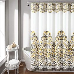 Lush Decor Clara Shower Curtain-Fabric Colorful Boho Paisley Damask Print Design, 72 x 72 Yellow and Brown