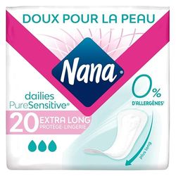 Nana PureSensitive Extra Long Protège-Lingerie - Protège-Slip et Absorbant pour Peaux Sensibles - 0 % Allergène*, Parfum, Colorant - 20 (L'emballage peut varier)