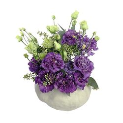 Faxiflora Panier blanc avec lisianthus violet et fleurs blanches