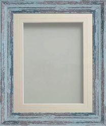Frame Company Lynton Rustic Blue Photo Frame with Ivory V-Groove Mount, 18x14 for 16x12 inch, fitted with perspex