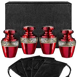 Serenity Red - Set di 4 mini urna per ceneri umane, con custodia foderata in raso e 4 sacchetti