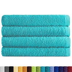 Eiffel Textile Packs de Toallas Calidad Rizo 400 gr, Algodón Egipcio 100%, Aguamarina, Ducha 70x140 cm, 4 Unidades