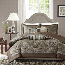 Madison Park Aubrey Dekbedovertrek, Paisley Jacquard Dekbedovertrekset, ultra zachte microvezel lichtgewicht beddekhoezen, King/Cal King (104 "x92 inch), Taupe 6 Stuk
