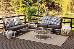 Surya Albany - Tappeto da esterno moderno, per interni ed esterni, per giardino, patio, giardino, stile bohémien, facile da pulire, tappeto da giardino, 117 x 166 cm, colore: beige