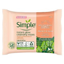 Simple Protect 'N' Glow Instant Glow - Toalhetes biodegradáveis dermatologicamente testados para peles sensíveis, 20 toalhitas