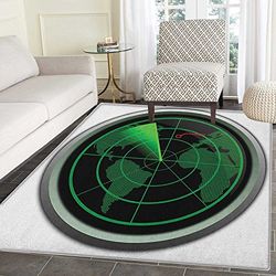 Airplane Area Rug Carpet Military Radar Screen Global Defense Danger Detecter Scanner Signal System Print Customize Door Mats for Home Mat 2'x3' Green Black