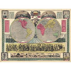 Artery8 Map Phelps 1852 World One View Statistical Large Wall Art Poster Print Thick Paper 18X24 Inch