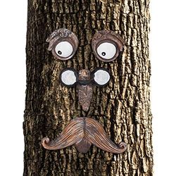 relaxdays Volto Decorativo Uomo Anziano, 4 Partiper Tronco d’Albero, da Appendere, per Giardino, Marrone/Bianco