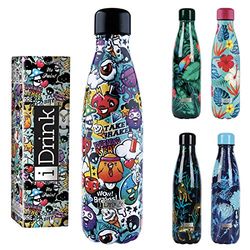 I-Drink Botella Térmica Doble Pared 350/500/750/1.000 ML, Decorada (350 ML, Graffiti)