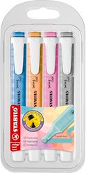 STABILO swing cool Pastel - Highlighter - Pack of 4 - Dusty Grey, Frozen Fuchsia, Breezy Blue, Pale Orange