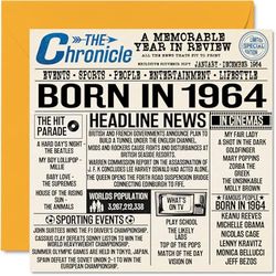 60e verjaardagskaarten voor mannen vrouwen - geboren in 1964 krant - Happy 60 verjaardagskaart voor opa oma Nan vintage retro terug in 1964, 145 mm x 145 mm zestigste verjaardag wenskaarten