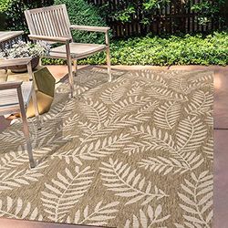 JONATHAN Y SMB119A-9 Nevis Tapis Feuilles de Palmier côtier Floral, Facile à Nettoyer, Chambre, Cuisine, Cour, Patio, Anti-Peluche, 270 cm x 370 cm, Brun/Beige