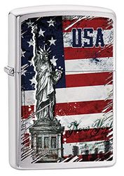 Zippo Statue of Liberty Flag-Color Image, Brushed Chrome-Windproof Lighter, refillable, in Gift Box, Brass, Edelstahloptik, 1 x 6 x 6 cm